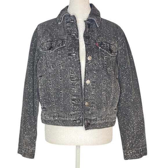 NWOT! Levi's Original Trucker Denim Jacket Gray Speckled Acid Wash  - Size S - Picture 1 of 5